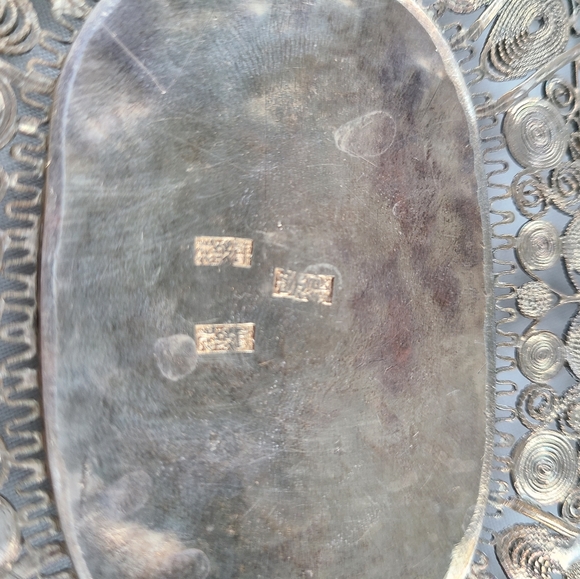 Antique silver filigree tray dish Asian design beautiful wall art wall hanging - Picture 11 of 16